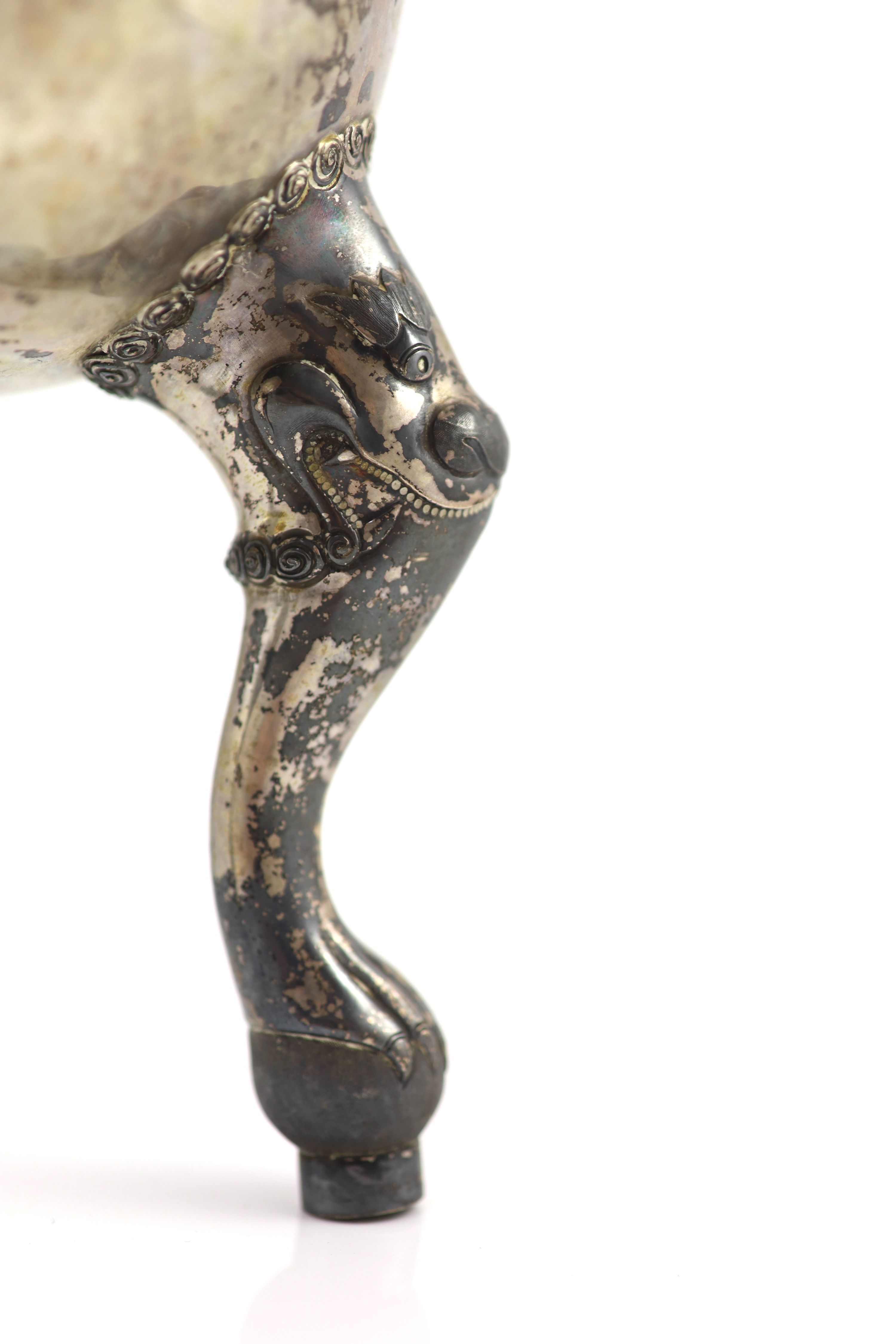 An early 20th century Chinese Export silver two handled koro and cover